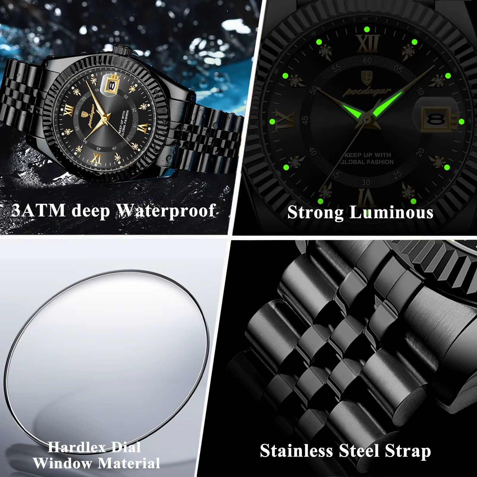 Top Luxury Men'S Watches Stainless Steel Date Business Quartz Man Watch Waterproof Luminous Fashion Watch for Man Reloj