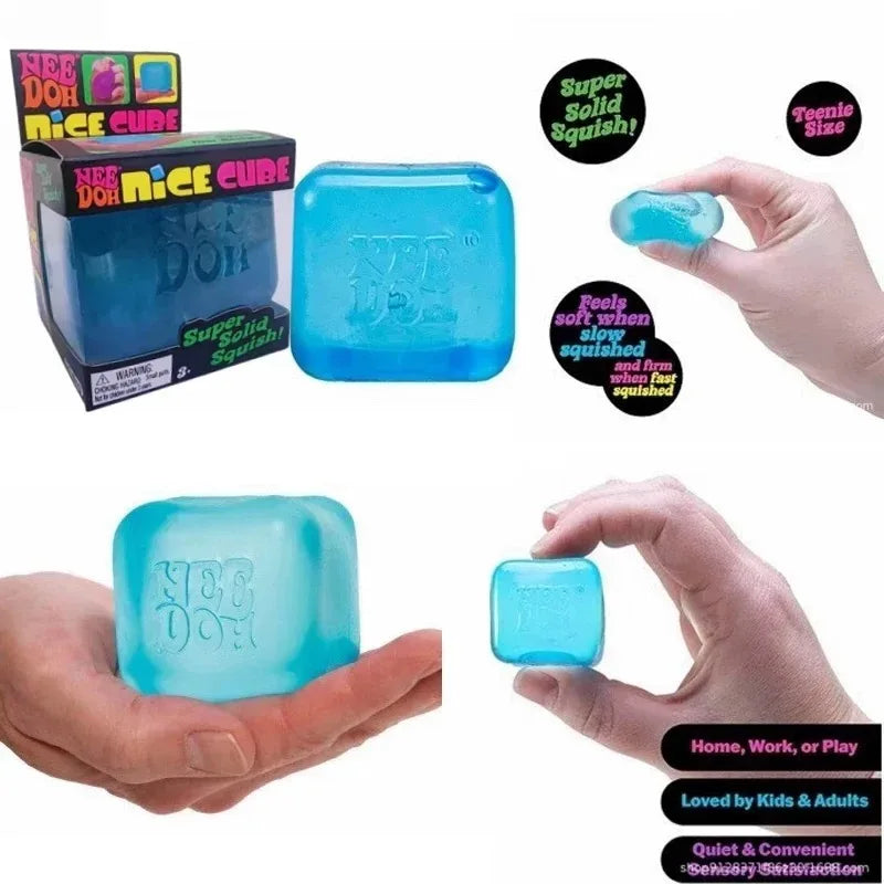 Needoh Nice Cube Sensory Fidget Toy Stress Relief Squishy Squeeze Cube Anti-Anxiety Focus Toy for Adults ADHD Autism